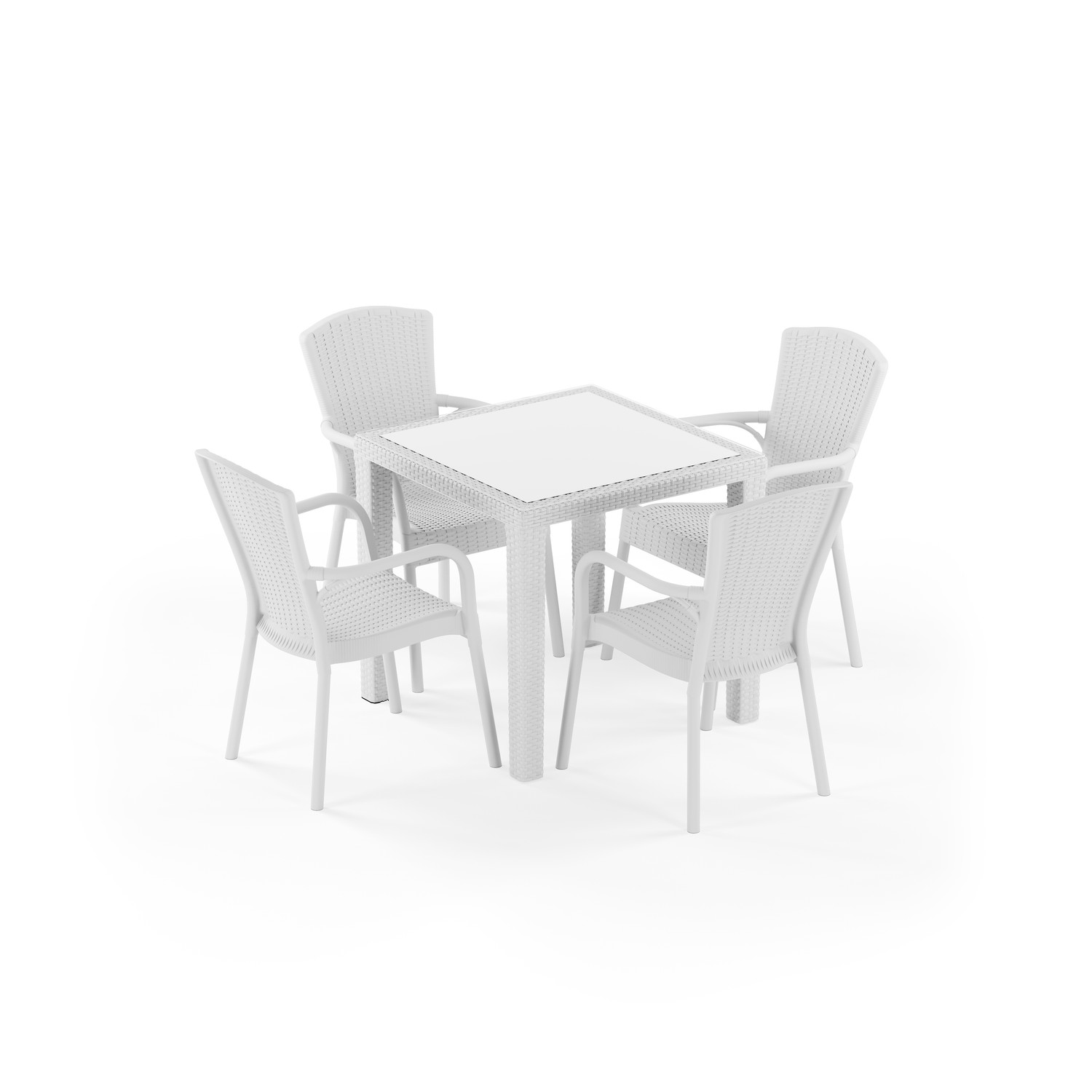 Antares Camlı 80x80 ve Royal 4 Kişilik Rattan Masa Takımı