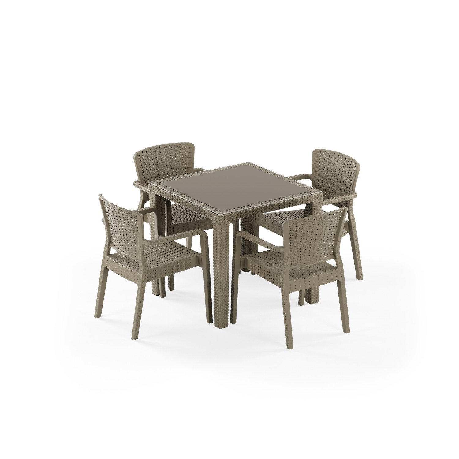 Antares Camlı 80x80 ve Antares 4 Kişilik Rattan Masa Takımı