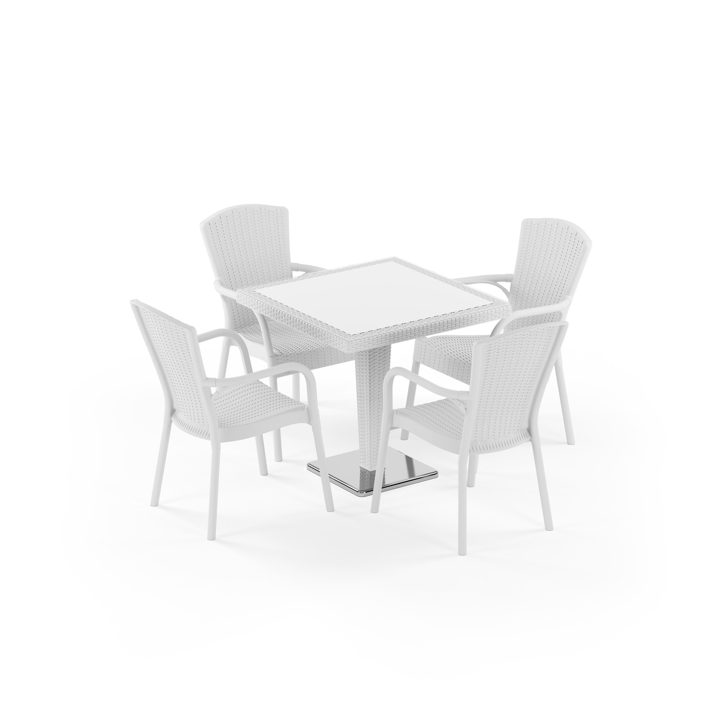 Antares Krom Ayak Camlı 80X80 Royal 4 Kişilik Rattan Masa Takımı