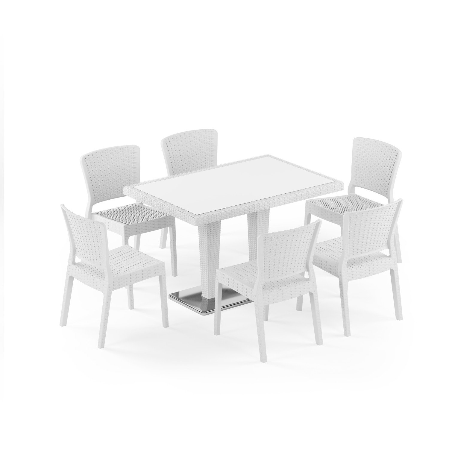 Antares Krom Ayak Camlı 80X120 Antares Sandalye 6 Kişilik Rattan Masa Takımı