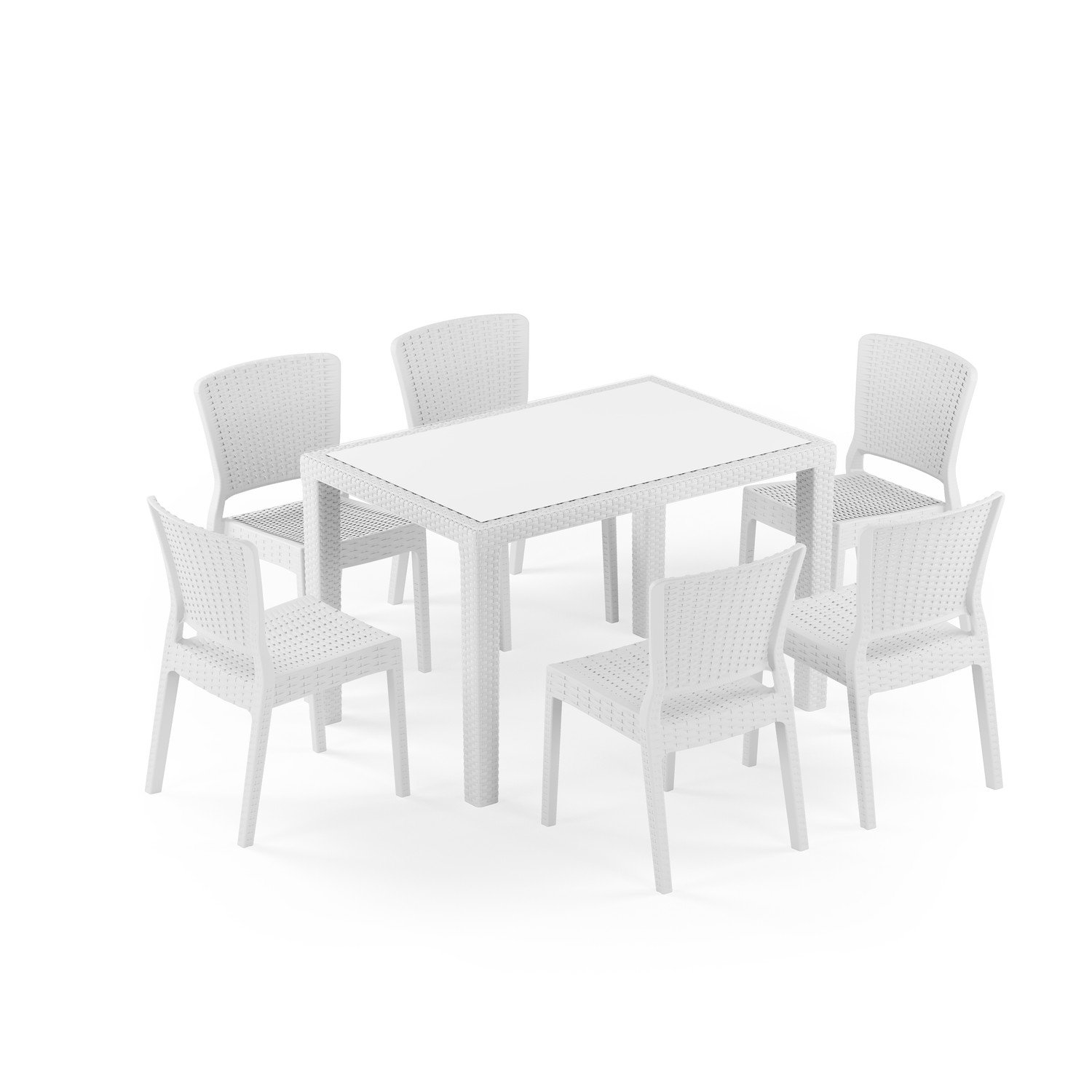 Antares Camlı 80X120 Antares Sandalye 6 Kişilik Rattan Masa Takımı