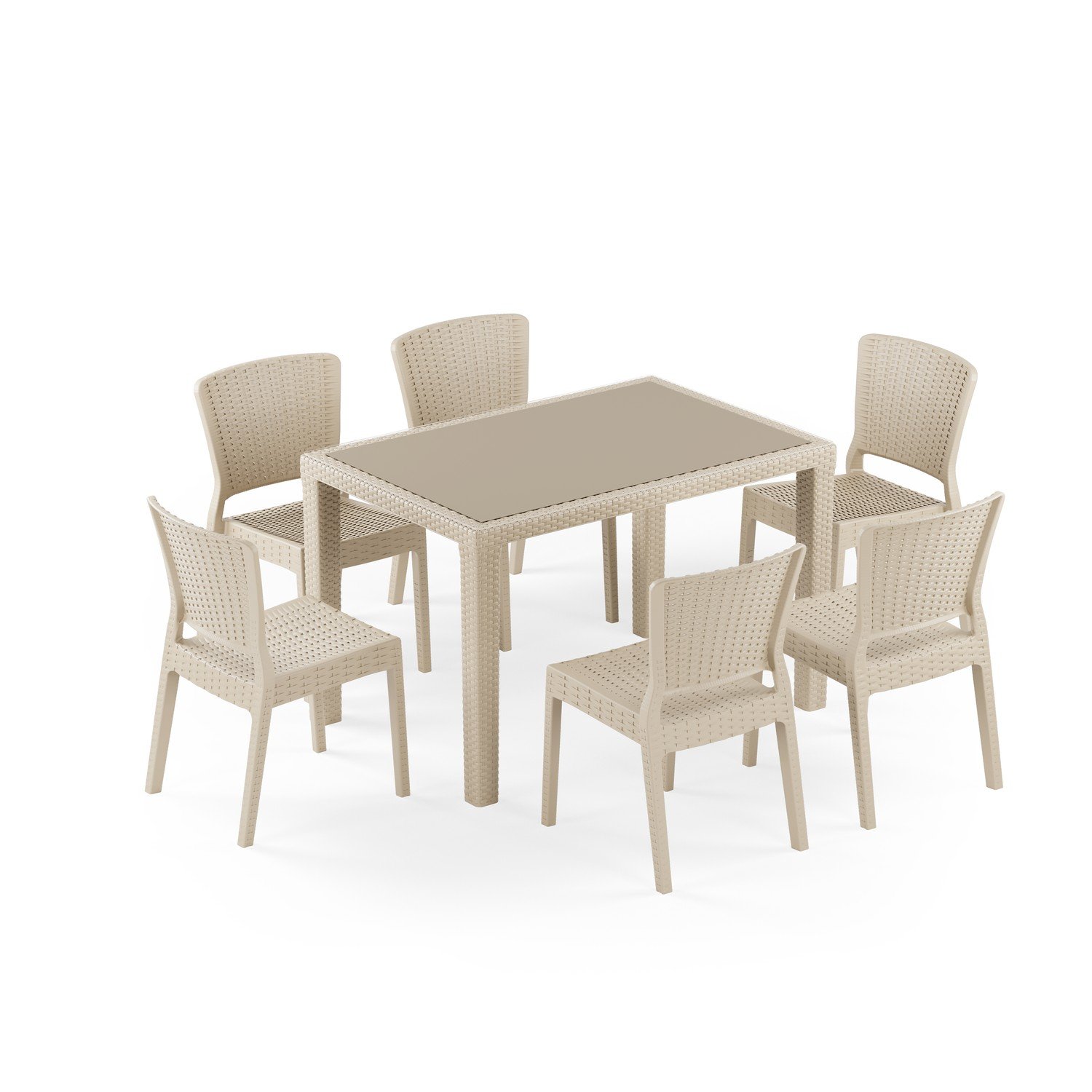 Antares Camlı 80X120 Antares Sandalye 6 Kişilik Rattan Masa Takımı