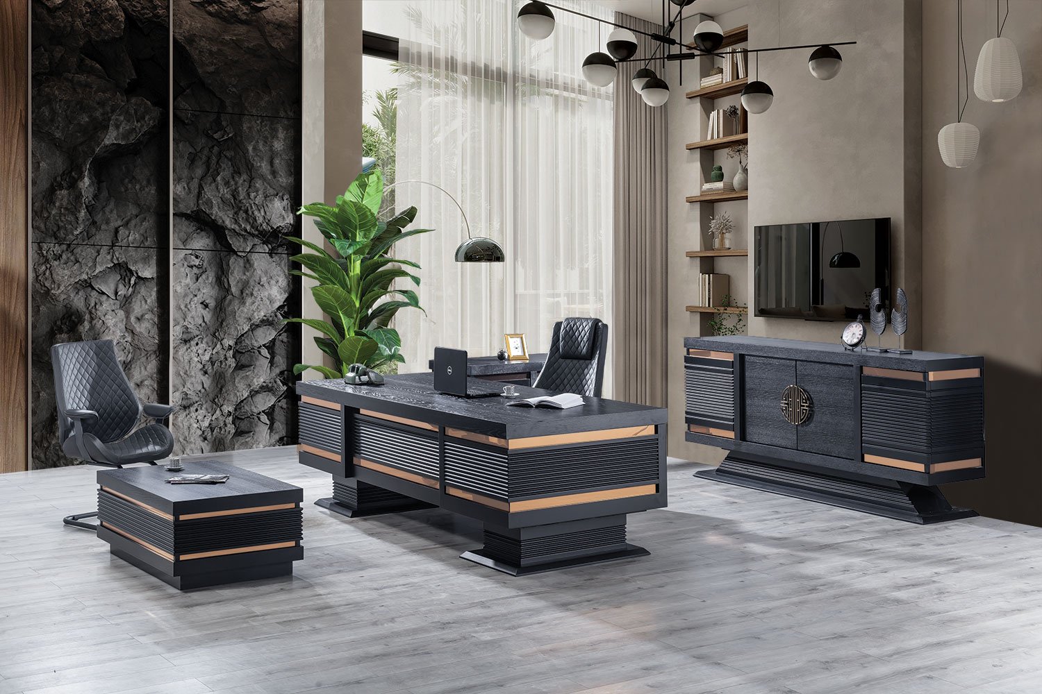 Stella Vip Siyah Makam Takımı - Ahşap Cilalı