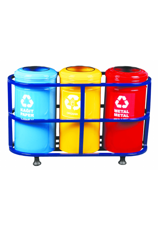 Profil Standlı Boyalı 3’lü Geri Dönüşüm Çöp Kovası
